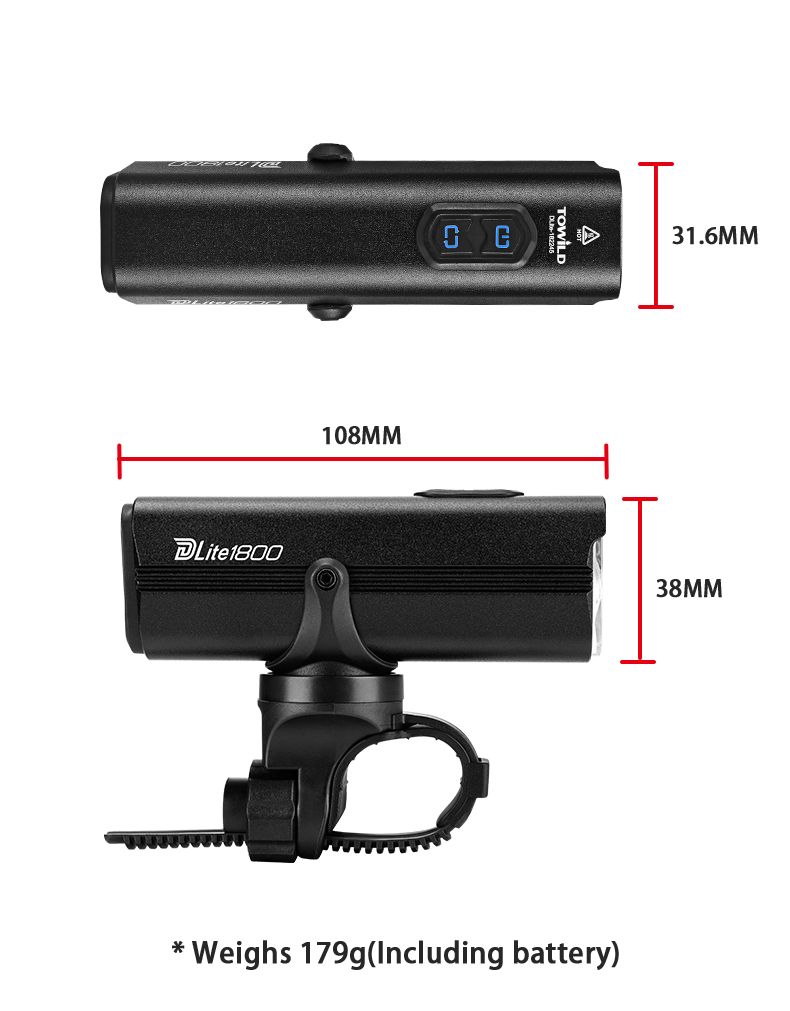 TOWILD DLite 1800 USB oplaadbaar fietslamp 2100 lumen waterdichte koplamp fietsveiligheid 5000mAh accu