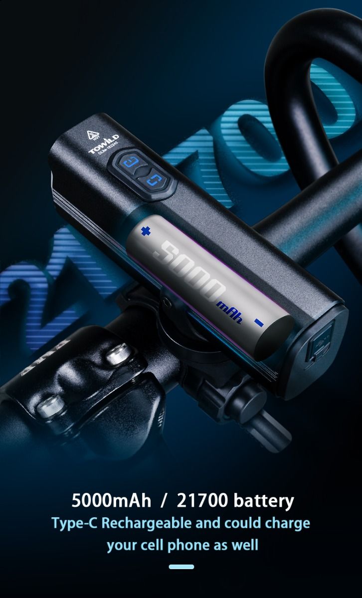 TOWILD DLite 1800 USB oplaadbaar fietslamp 2100 lumen waterdichte koplamp fietsveiligheid 5000mAh accu