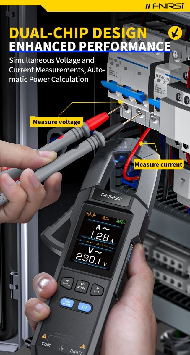 FNIRSI DMC-100 Stroomtang Multimeter, Volledig Automatisch, Intelligent, Hoge Precisie, Universele Meter, Meet NCV, AC/DC Spanning en Stroom, Continuïteit, Capaciteit, Diode, Weerstand, Temperatuur