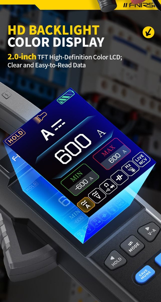 FNIRSI DMC-100 Stroomtang Multimeter, Volledig Automatisch, Intelligent, Hoge Precisie, Universele Meter, Meet NCV, AC/DC Spanning en Stroom, Continuïteit, Capaciteit, Diode, Weerstand, Temperatuur