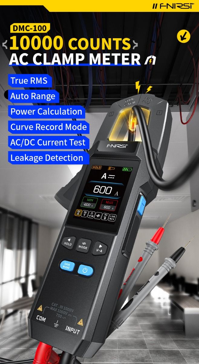 FNIRSI DMC-100 Stroomtang Multimeter, Volledig Automatisch, Intelligent, Hoge Precisie, Universele Meter, Meet NCV, AC/DC Spanning en Stroom, Continuïteit, Capaciteit, Diode, Weerstand, Temperatuur