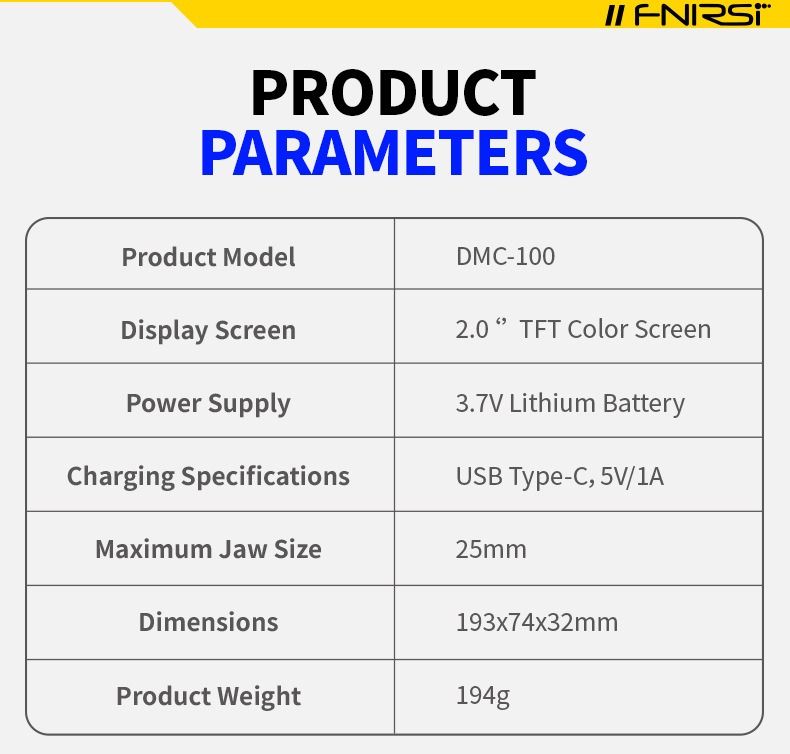 FNIRSI DMC-100 Stroomtang Multimeter, Volledig Automatisch, Intelligent, Hoge Precisie, Universele Meter, Meet NCV, AC/DC Spanning en Stroom, Continuïteit, Capaciteit, Diode, Weerstand, Temperatuur