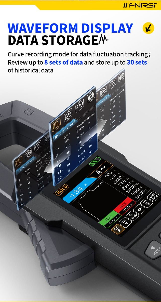 FNIRSI DMC-100 Stroomtang Multimeter, Volledig Automatisch, Intelligent, Hoge Precisie, Universele Meter, Meet NCV, AC/DC Spanning en Stroom, Continuïteit, Capaciteit, Diode, Weerstand, Temperatuur