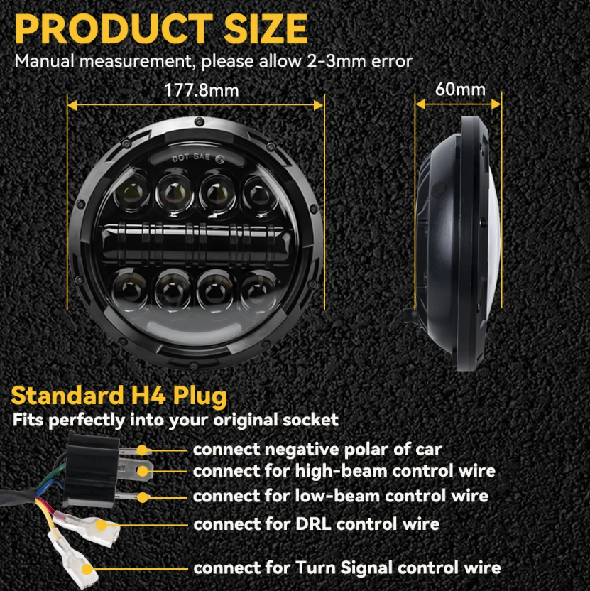 7 inch motorfiets LED koplamp met grootlicht, dagrijverlichting en richtingaanwijzer 7" ronde koplamp voor Harley Jeep Wrangler Hummer