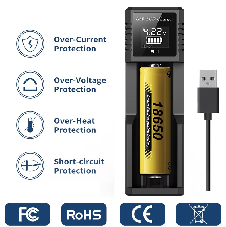 USB LCD slimme batterijlader, efficiënte lader voor 18650 AA AAA-batterijen met LCD-scherm, veelzijdig en draagbaar