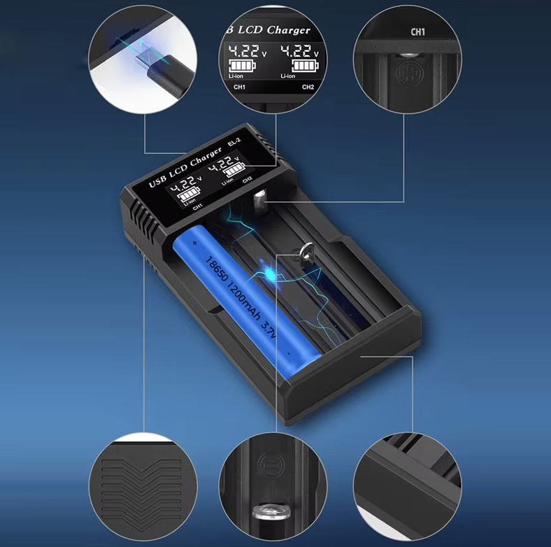 USB LCD slimme batterijlader, efficiënte lader voor 18650 AA AAA-batterijen met LCD-scherm, veelzijdig en draagbaar
