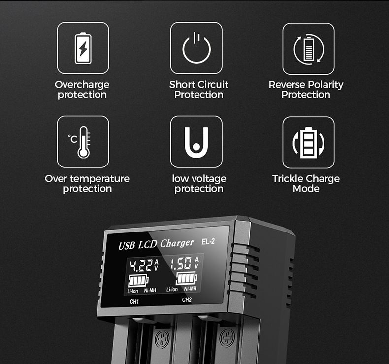 USB LCD slimme batterijlader, efficiënte lader voor 18650 AA AAA-batterijen met LCD-scherm, veelzijdig en draagbaar
