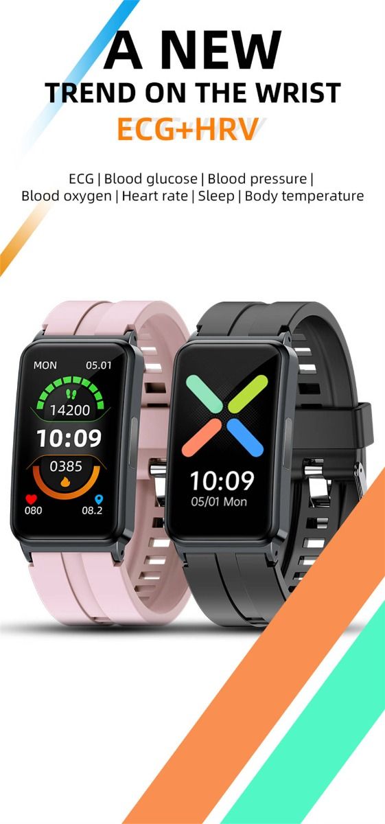 EP01 Slimme Bloedsuiker Horloge: ECG, HRV, Hartslag, Temp. 1.47" HD Waterdichte Fitnesstracker