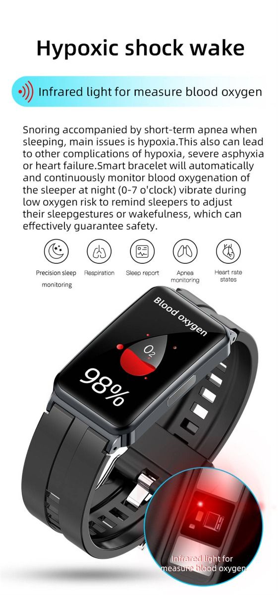 EP01 Slimme Bloedsuiker Horloge: ECG, HRV, Hartslag, Temp. 1.47" HD Waterdichte Fitnesstracker