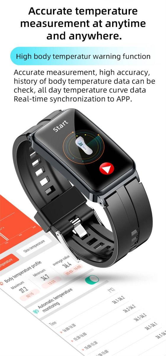 EP01 Slimme Bloedsuiker Horloge: ECG, HRV, Hartslag, Temp. 1.47" HD Waterdichte Fitnesstracker