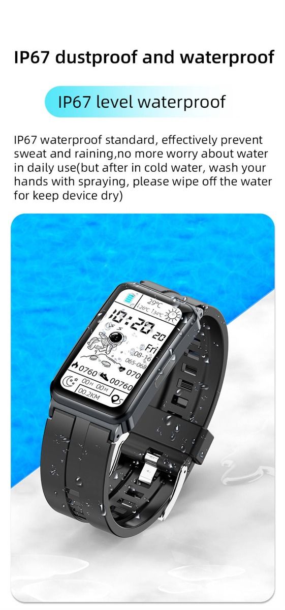 EP01 Slimme Bloedsuiker Horloge: ECG, HRV, Hartslag, Temp. 1.47" HD Waterdichte Fitnesstracker