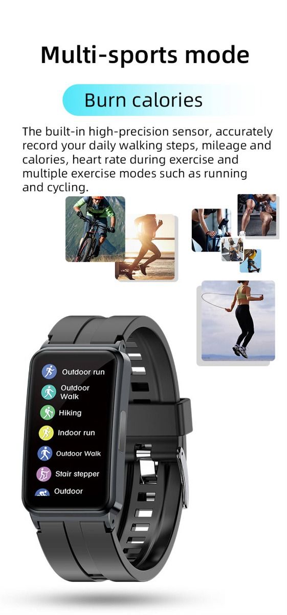EP01 Slimme Bloedsuiker Horloge: ECG, HRV, Hartslag, Temp. 1.47" HD Waterdichte Fitnesstracker