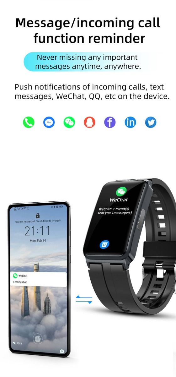 EP01 Slimme Bloedsuiker Horloge: ECG, HRV, Hartslag, Temp. 1.47" HD Waterdichte Fitnesstracker