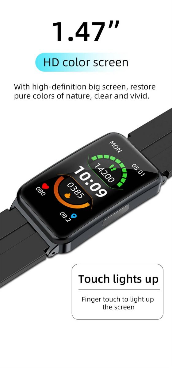 EP01 Slimme Bloedsuiker Horloge: ECG, HRV, Hartslag, Temp. 1.47" HD Waterdichte Fitnesstracker