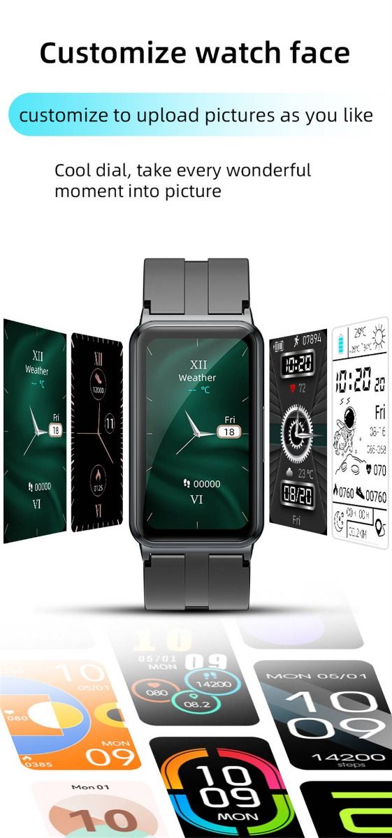 EP01 Slimme Bloedsuiker Horloge: ECG, HRV, Hartslag, Temp. 1.47" HD Waterdichte Fitnesstracker