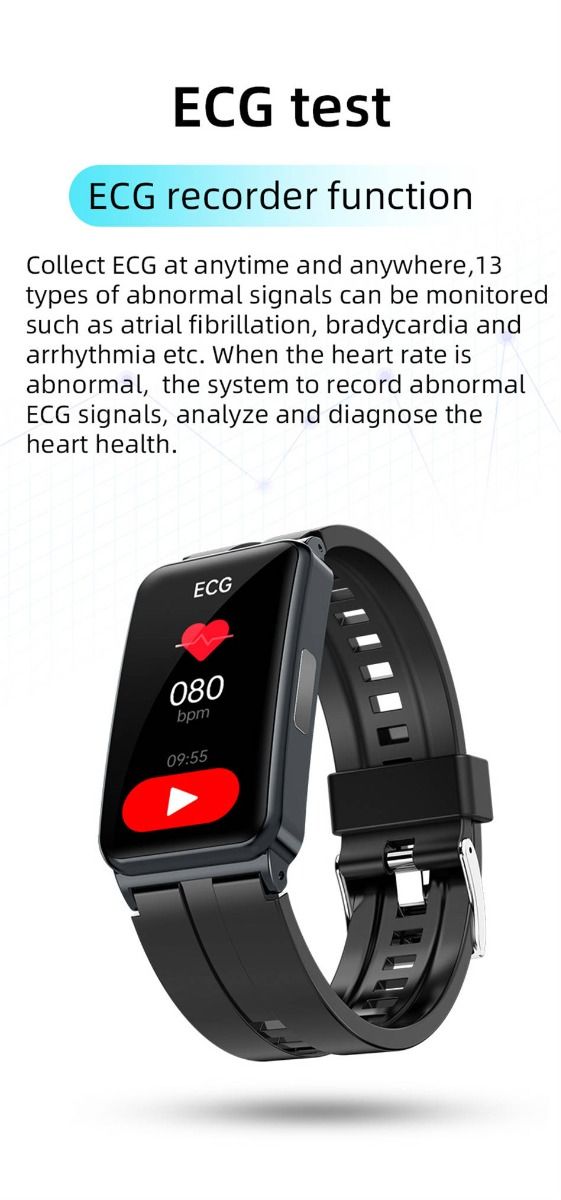 EP01 Slimme Bloedsuiker Horloge: ECG, HRV, Hartslag, Temp. 1.47" HD Waterdichte Fitnesstracker