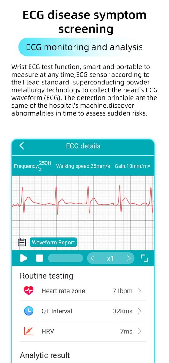 EP01 Slimme Bloedsuiker Horloge: ECG, HRV, Hartslag, Temp. 1.47" HD Waterdichte Fitnesstracker