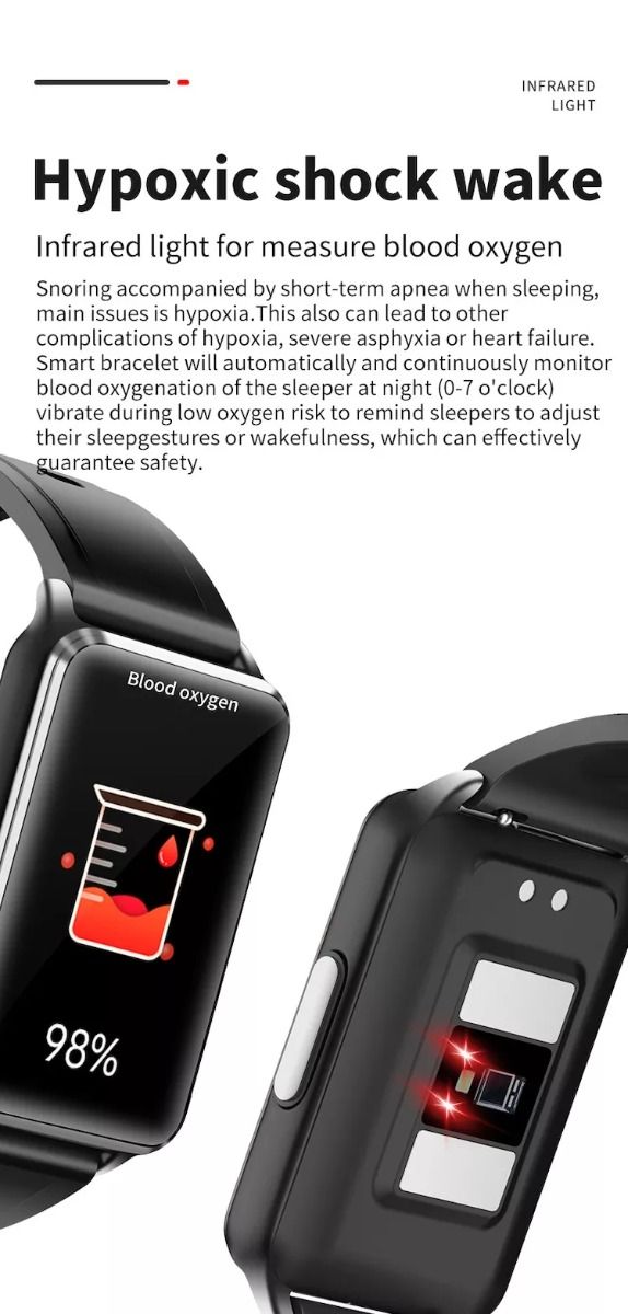 EP02 Bloedglucose Smartwatch ECG HRV hartslag temperatuur 1.57-inch HD waterdichte Smart Armband Fitness Tracker