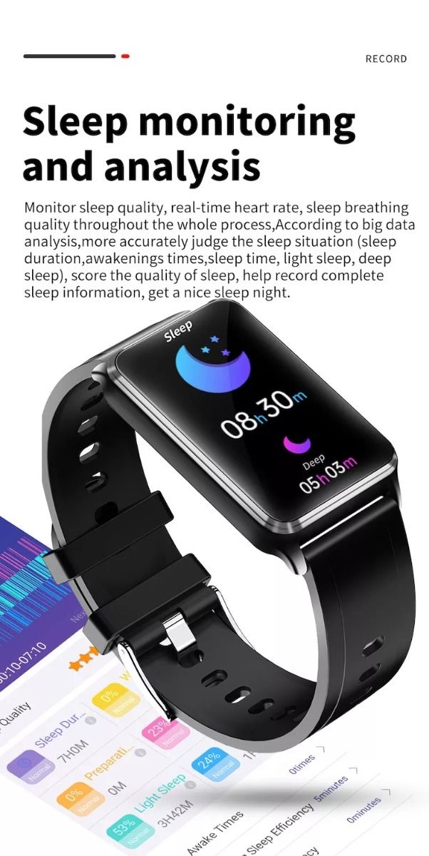 EP02 Bloedglucose Smartwatch ECG HRV hartslag temperatuur 1.57-inch HD waterdichte Smart Armband Fitness Tracker