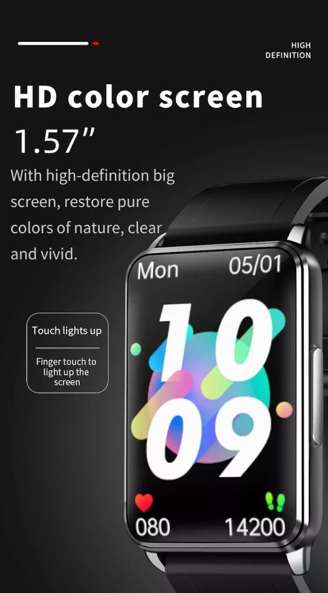 EP02 Bloedglucose Smartwatch ECG HRV hartslag temperatuur 1.57-inch HD waterdichte Smart Armband Fitness Tracker