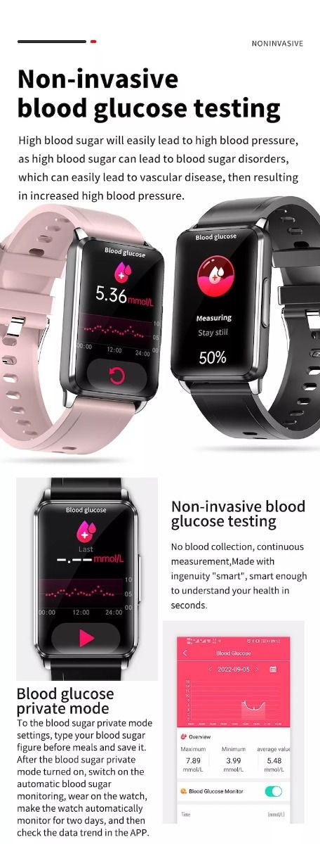 EP02 Bloedglucose Smartwatch ECG HRV hartslag temperatuur 1.57-inch HD waterdichte Smart Armband Fitness Tracker