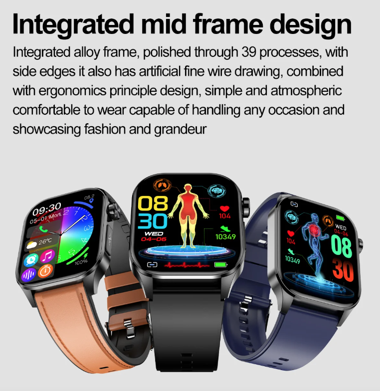 E580 Bloedglucose Smartwatch: ECG, Hartslag, Bloeddruk, IP68. Jouw Gezondheidsbewaker & Welzijn!