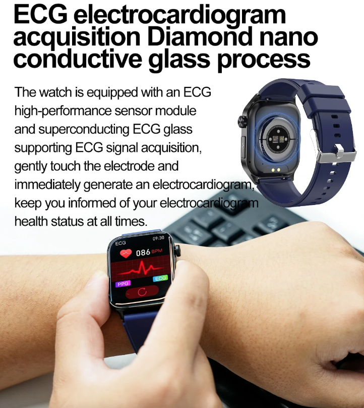E580 Bloedglucose Smartwatch: ECG, Hartslag, Bloeddruk, IP68. Jouw Gezondheidsbewaker & Welzijn!