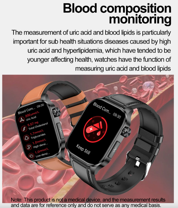 E580 Bloedglucose Smartwatch: ECG, Hartslag, Bloeddruk, IP68. Jouw Gezondheidsbewaker & Welzijn!