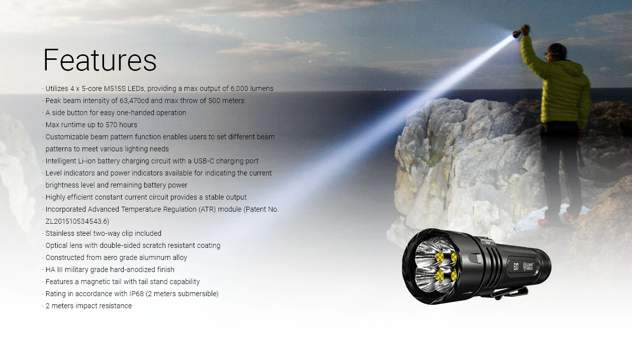 Nitecore EX7 6000 Lumen USB-C Oplaadbare Zaklamp