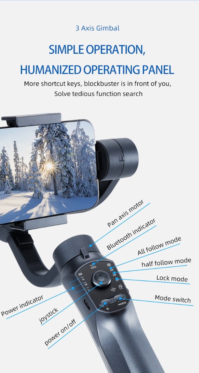 F10 Pro Stabilisator 3-Assen Telefoon Gimbal voor mobiele filmproductie met smartphone-compatibiliteit en gezichtsherkenning