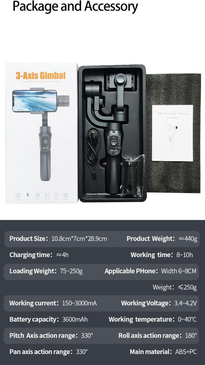 F10 Pro Stabilisator 3-Assen Telefoon Gimbal voor mobiele filmproductie met smartphone-compatibiliteit en gezichtsherkenning