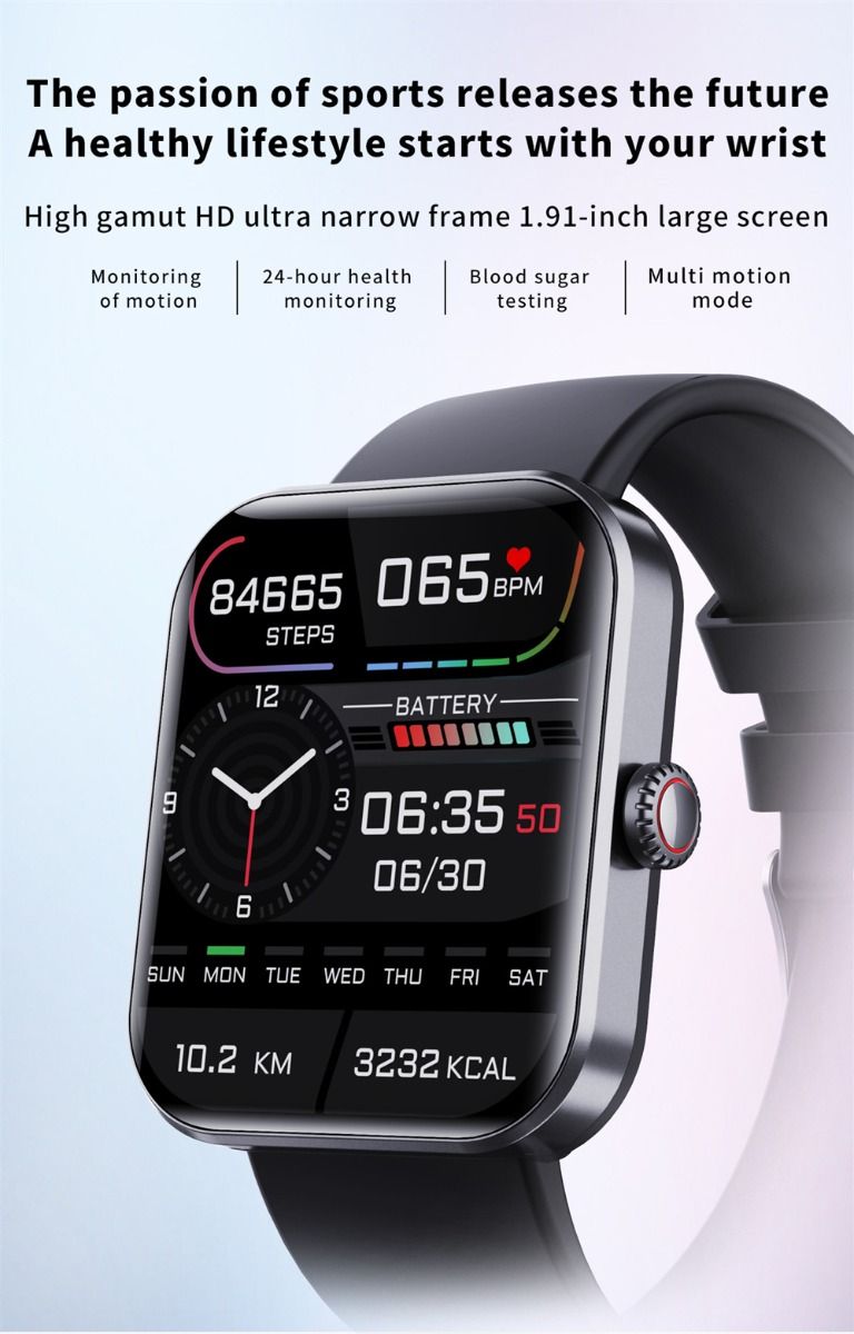 F57L Smartwatch Bloedglucose Bloeddruk Hartslag Temperatuurmonitoring Sportmonitoring 1.91 Inch Sn