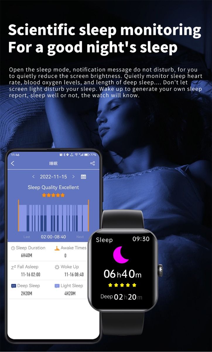 F57L Smartwatch Bloedglucose Bloeddruk Hartslag Temperatuurmonitoring Sportmonitoring 1.91 Inch Sn