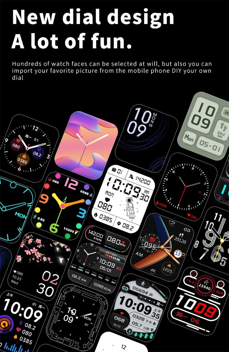 F57L Smartwatch Bloedglucose Bloeddruk Hartslag Temperatuurmonitoring Sportmonitoring 1.91 Inch Sn