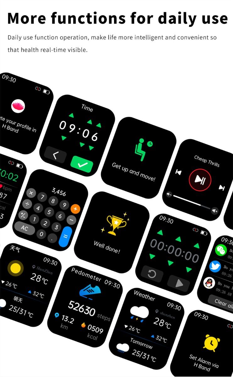 F57L Smartwatch Bloedglucose Bloeddruk Hartslag Temperatuurmonitoring Sportmonitoring 1.91 Inch Sn