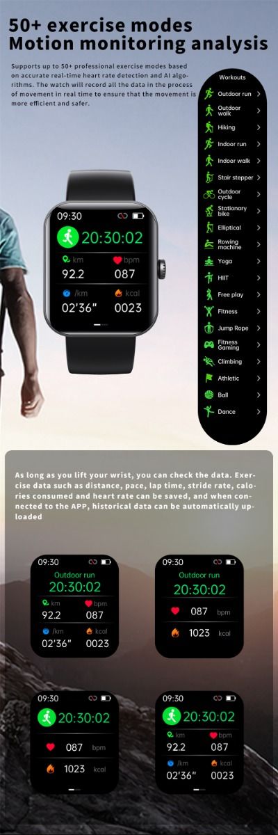 F57L Smartwatch Bloedglucose Bloeddruk Hartslag Temperatuurmonitoring Sportmonitoring 1.91 Inch Sn