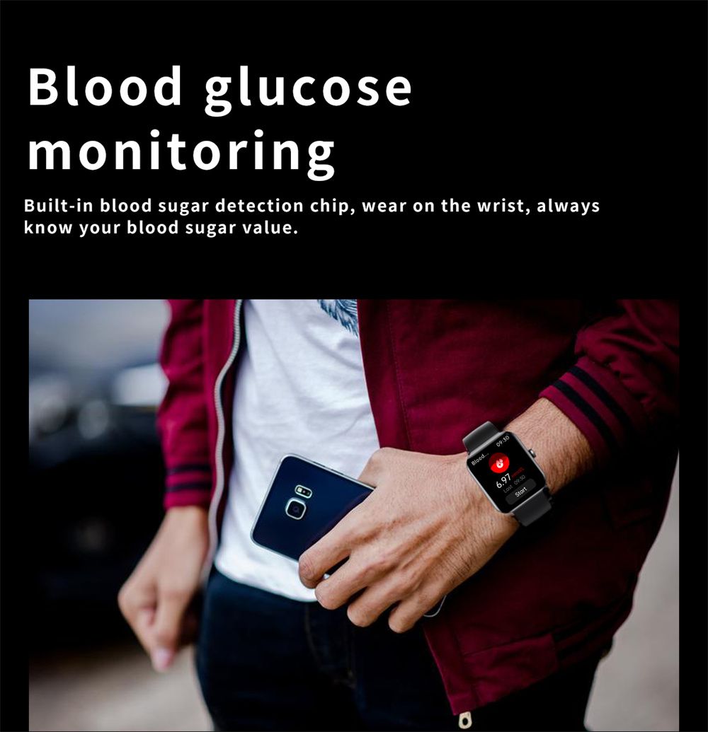 F57L Smartwatch Bloedglucose Bloeddruk Hartslag Temperatuurmonitoring Sportmonitoring 1.91 Inch Sn