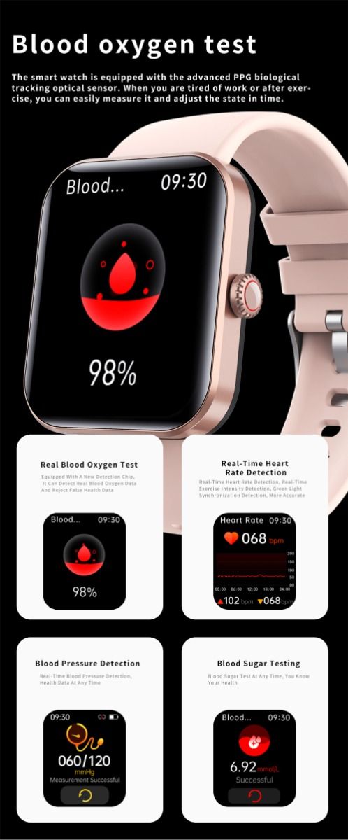 F57L Smartwatch Bloedglucose Bloeddruk Hartslag Temperatuurmonitoring Sportmonitoring 1.91 Inch Sn
