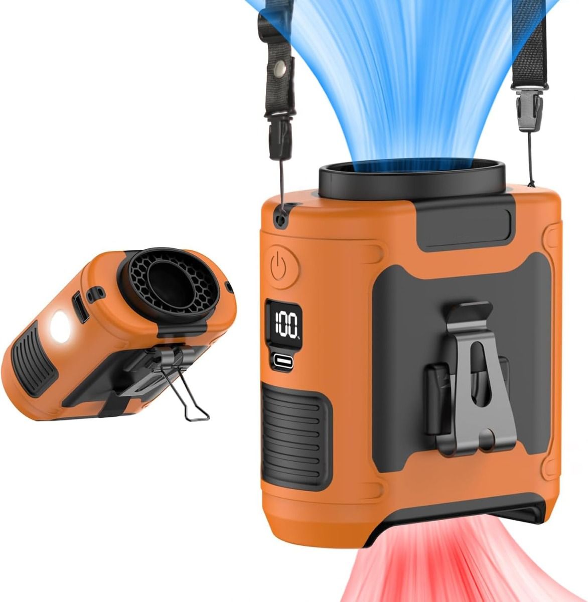 Oplaadbare draagbare heupventilator met clip-on riem