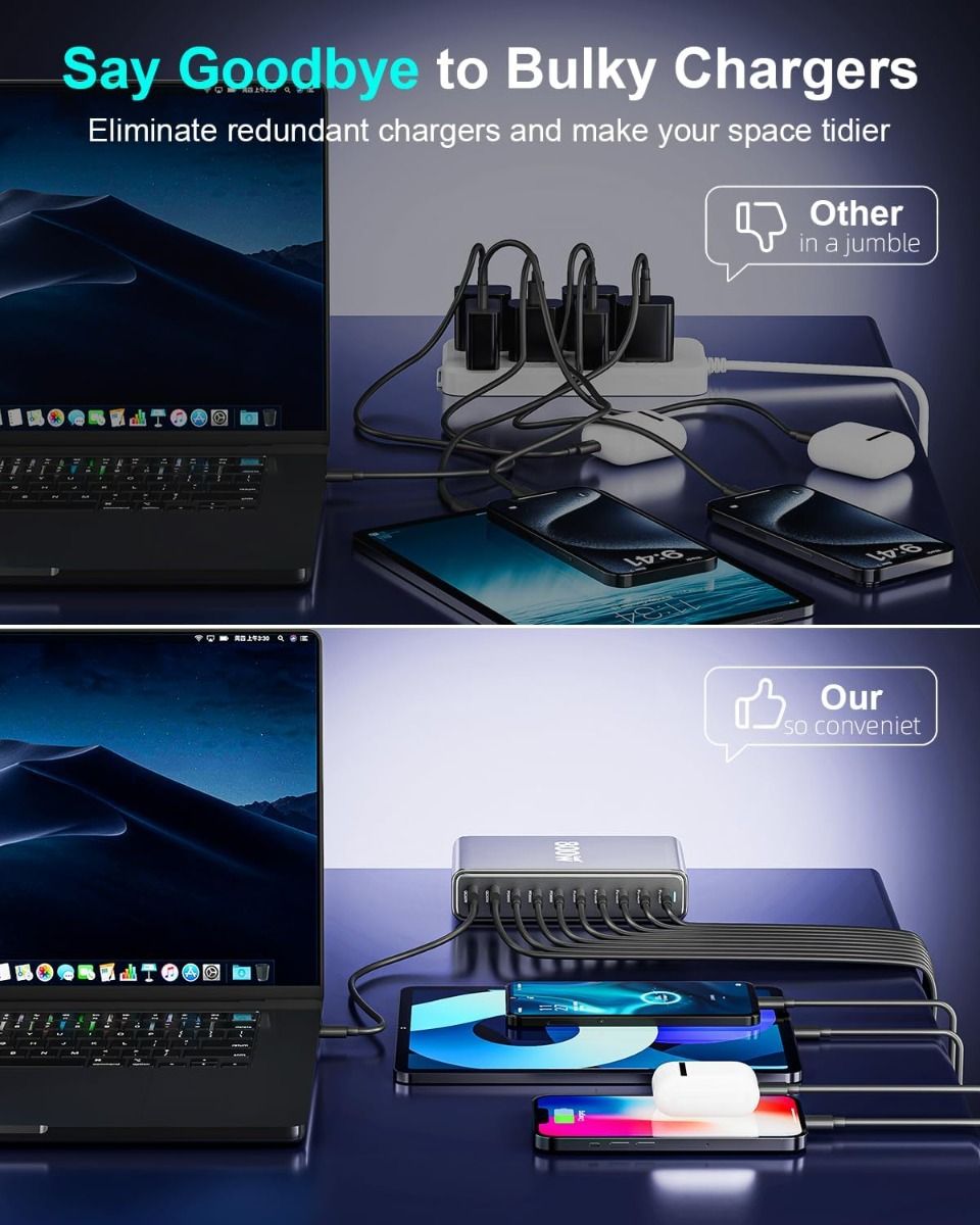 800W USB C snellaadblok, 10-poorts USB laadstation, GaN Ⅲ Pro Dual 140W PD PPS-poortlader compatibel