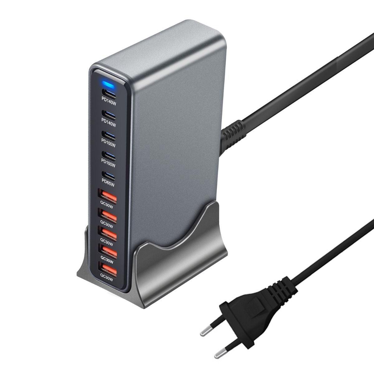 800W USB C snellaadblok, 10-poorts USB laadstation, GaN Ⅲ Pro Dual 140W PD PPS-poortlader compatibel