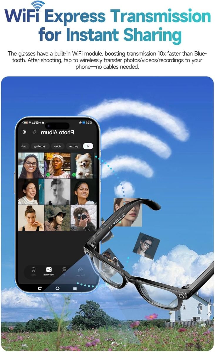AI Smart Translation Glasses, Smart Glasses met Camera en Bluetooth, AI Glazen voor Oproepen & Muziek, UV-bescherming, Anti-Blauw Licht Bril voor Dagelijks Gebruik
