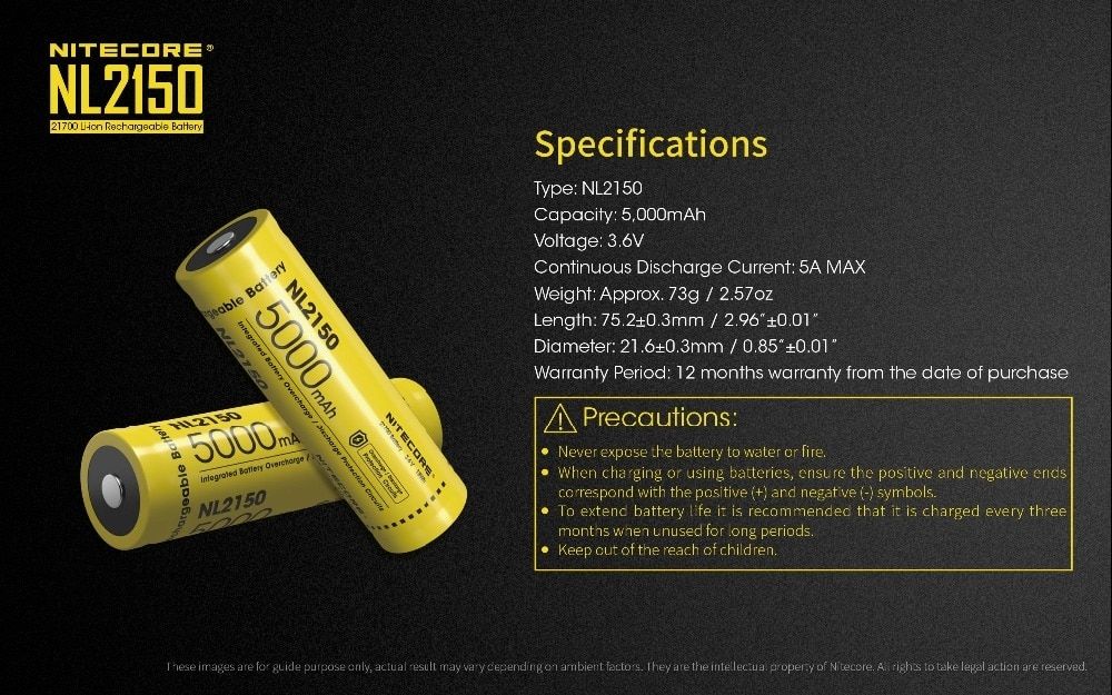 NITECORE NL2150 5000mAh 3.6V 21700 Oplaadbare batterij voor krachtige zaklamp, drone, outdooruitrusting