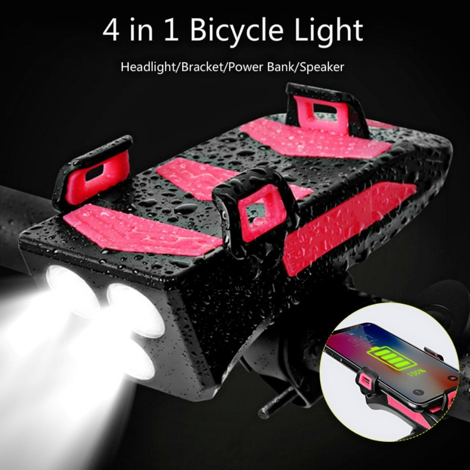 Verbeter uw fietservaring met de multifunctionele 4-in-1 fietslamp van 800 lumen, met zaklamp, fietsbel, telefoonhouder en powerbank.
