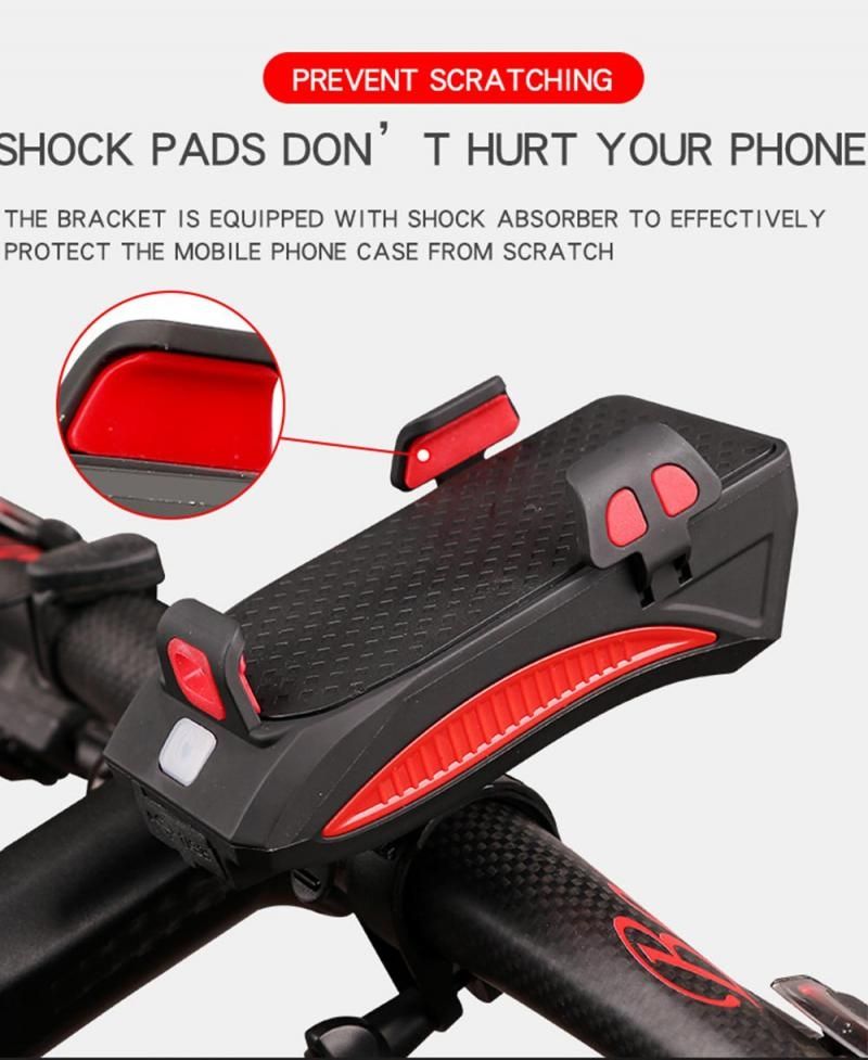 Multifunctionele 4-in-1 MTB-licht, USB-oplaadbare LED-fietskoplamp met hoorn en telefoonhouder, fietsuitrusting