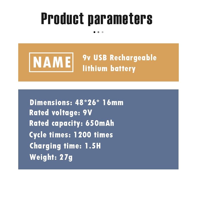 9V 6F22 650mAh USB oplaadbare batterij Milieuvriendelijke Li-ion stroom voor speelgoed microfoon multimeter en meer