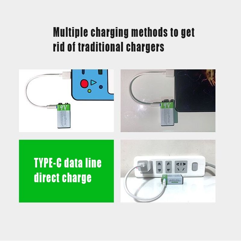 9V 6F22 650mAh USB oplaadbare batterij Milieuvriendelijke Li-ion stroom voor speelgoed microfoon multimeter en meer