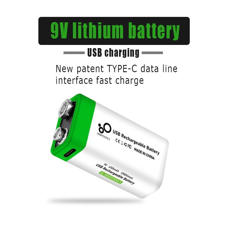 9V 6F22 650mAh USB oplaadbare batterij Milieuvriendelijke Li-ion stroom voor speelgoed microfoon multimeter en meer