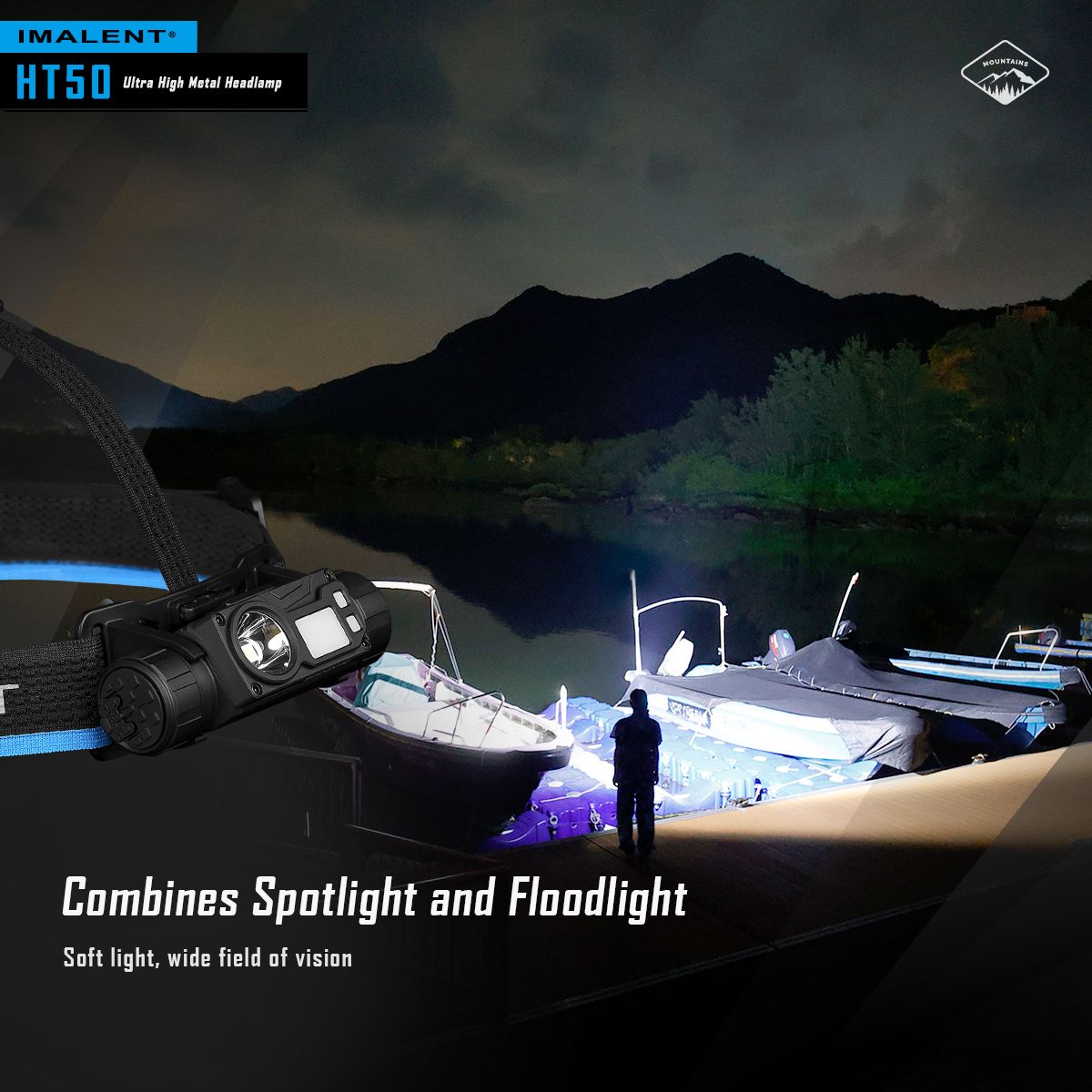 IMALENT HT50 LED Avontuurlijke Hoofdlamp Dubbele Lichtbronnen Oplaadbaar Lichtgewicht Ontwerp Hoge Lumen Output