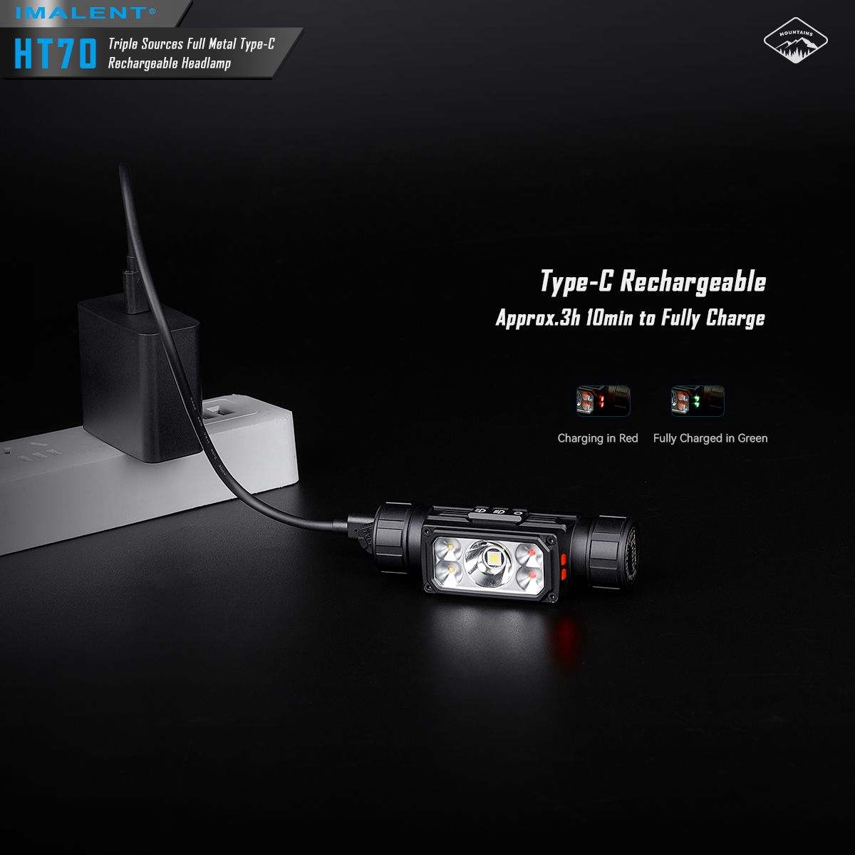 IMALENT HT70 Hoofdlamp met driedubbele lichtbronnen 3500 Lumen oplaadbaar ergonomisch ontwerp voor buitenavonturen